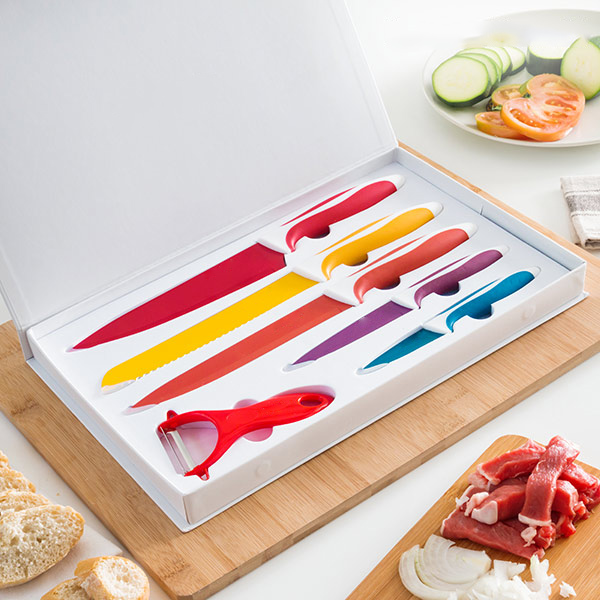 6-delars keramiskt belagt knivset med skalare