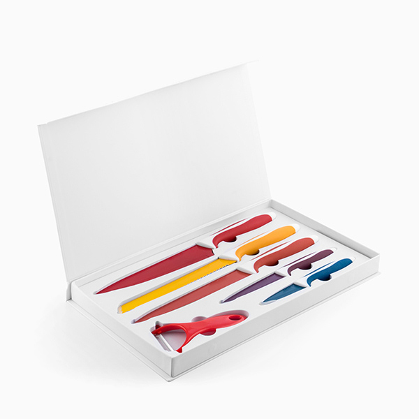 6-delars keramiskt belagt knivset med skalare