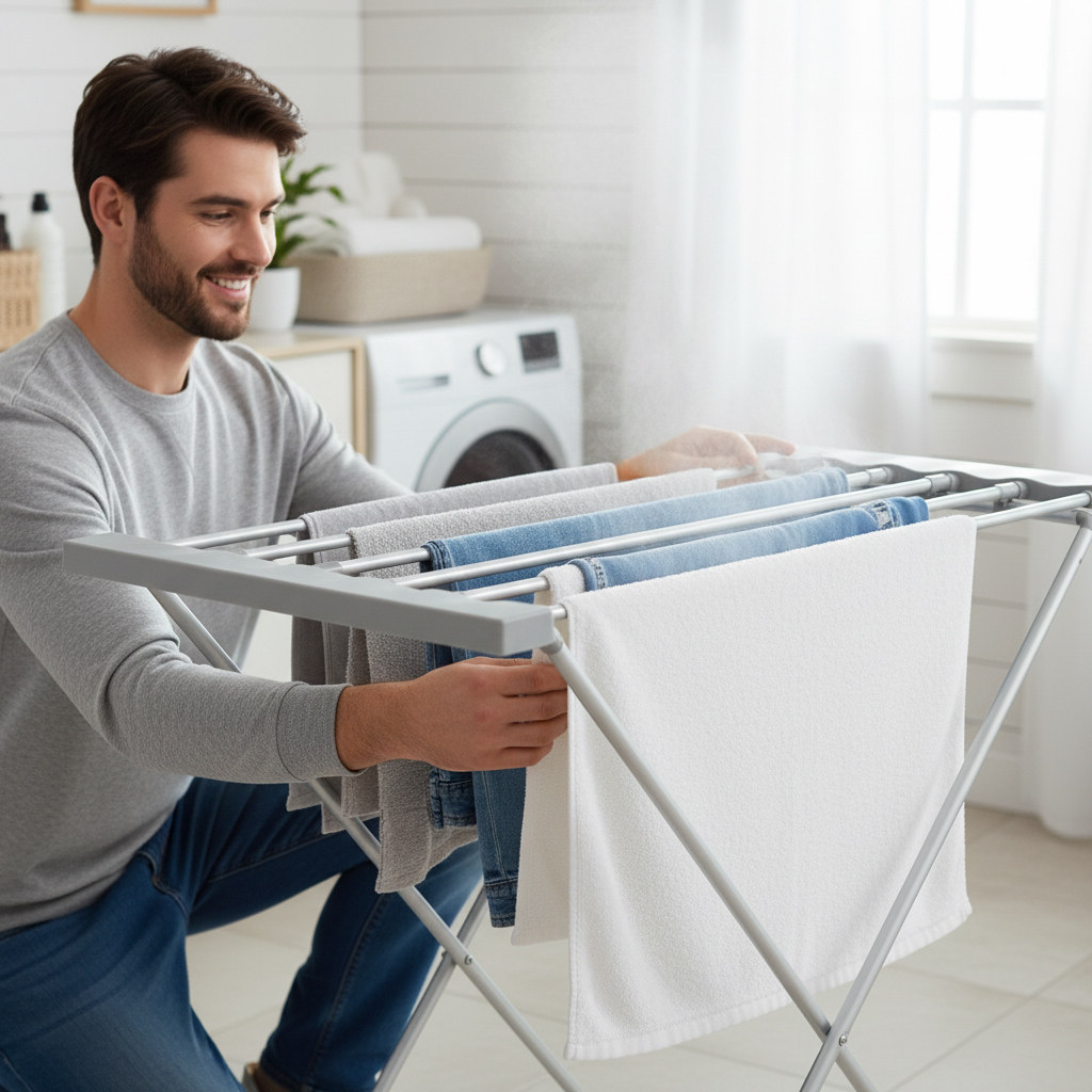 Hopfällbar klädhäst med elvärme 120W grå (8 stänger)