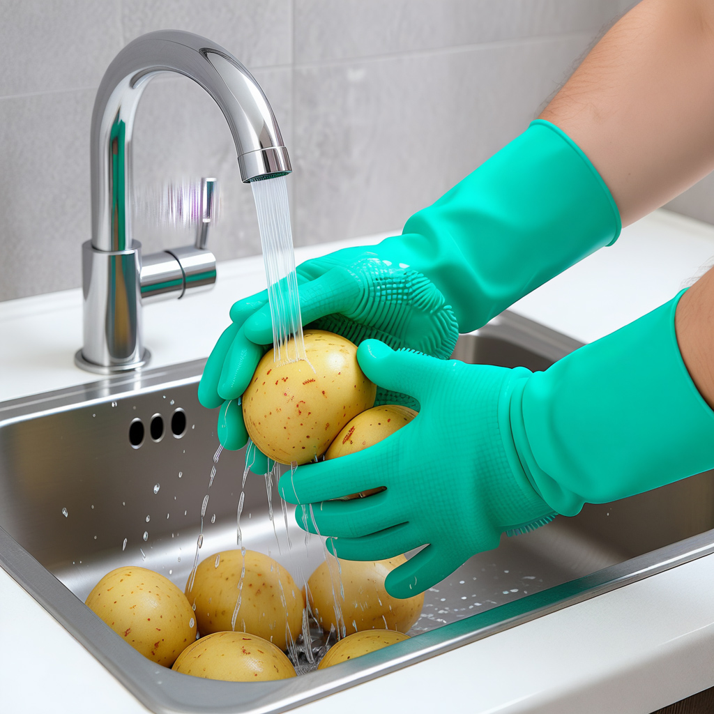 Praktiska silikonhandskar med inbyggda borstar