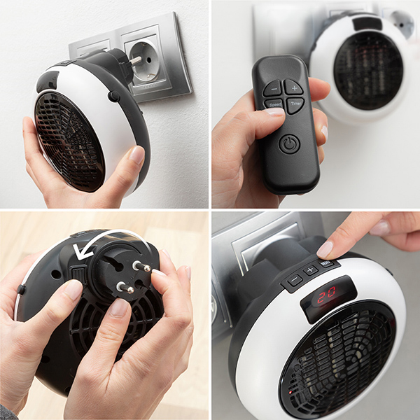 Mini keramisk väggvärmare med fjärrkontroll 600 W