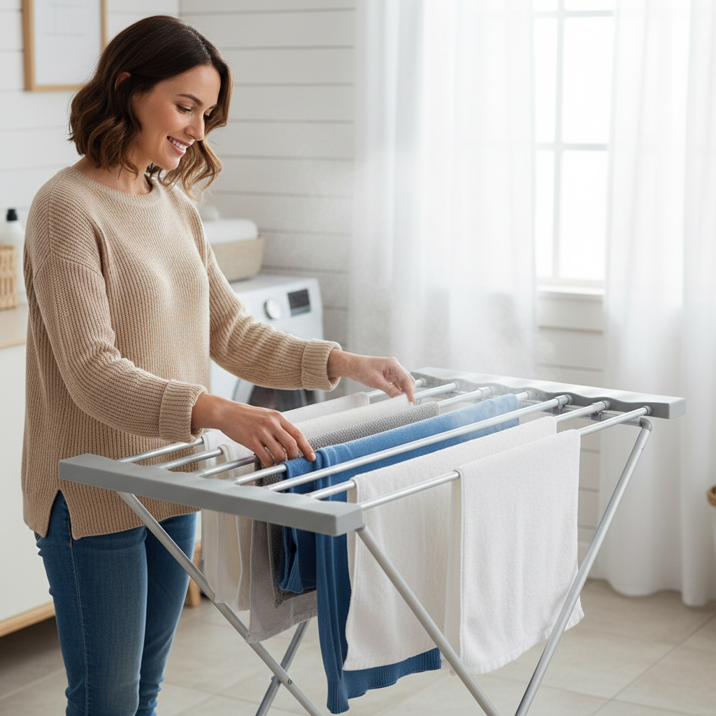 Hopfällbar klädhäst med elvärme 120W grå (8 stänger)