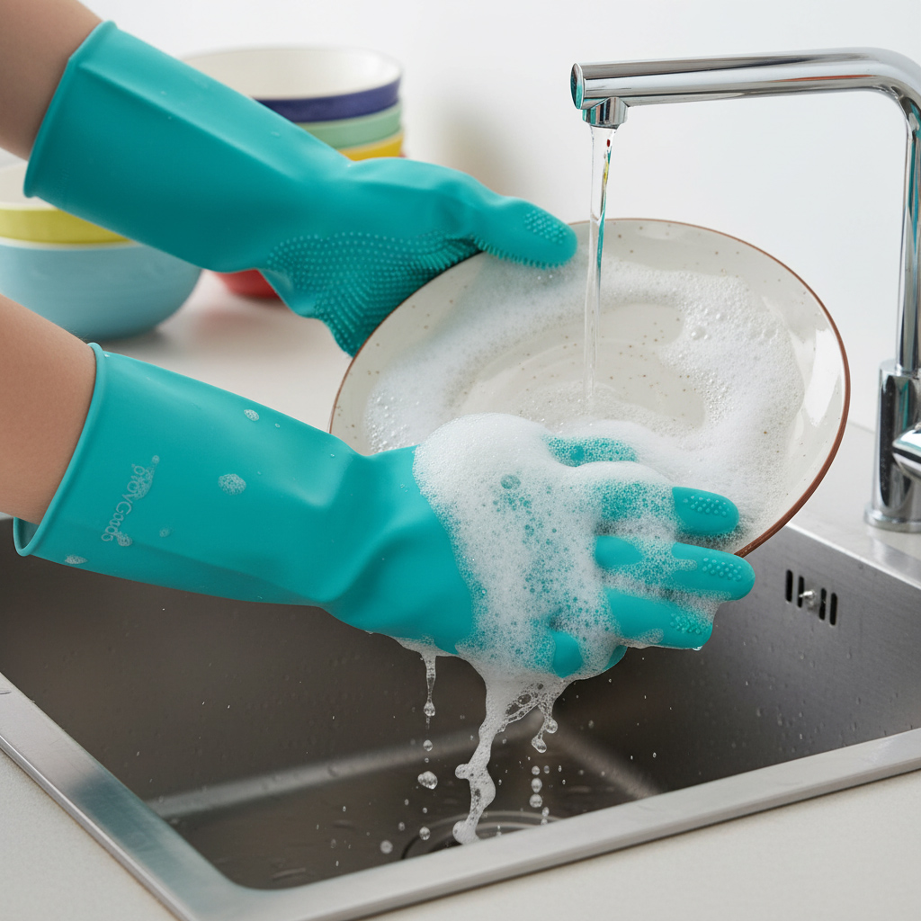 Praktiska silikonhandskar med inbyggda borstar