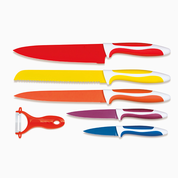 6-delars keramiskt belagt knivset med skalare