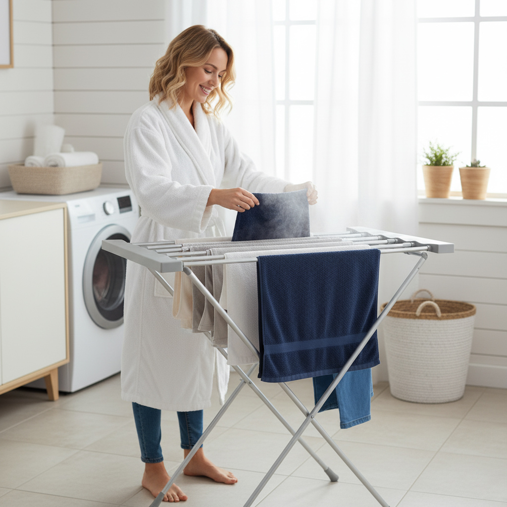 Hopfällbar klädhäst med elvärme 120W grå (8 stänger)